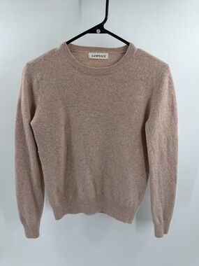 Lanpulux 100% Wool Tan Crewneck 3/4 Sleeve Sweater Size Medium
